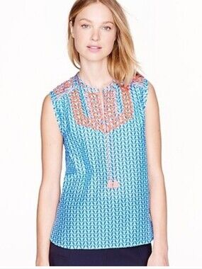 J. Crew Embroidered V-Neck Tassel Sleevless Top 8